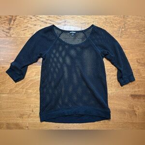 Express Black Mesh Top Petite Sheer 3/4 Sleeve Lightweight